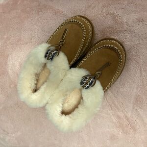 UGG Tan Moccasins with Cream Fur Trim